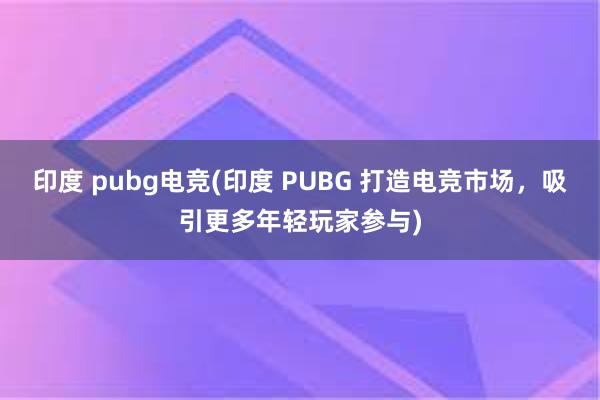 印度 pubg电竞(印度 PUBG 打造电竞市场，吸引更多年轻玩家参与)