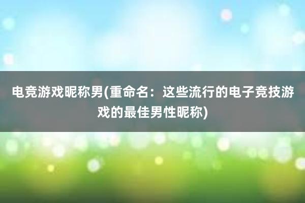 电竞游戏昵称男(重命名：这些流行的电子竞技游戏的最佳男性昵称)