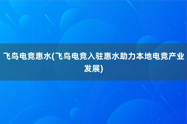 飞鸟电竞惠水(飞鸟电竞入驻惠水助力本地电竞产业发展)