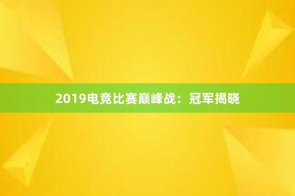 2019电竞比赛巅峰战：冠军揭晓